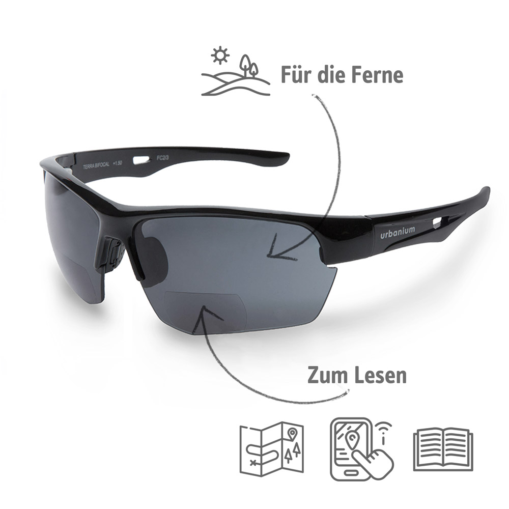 Urbanium Terra Sportbrille with Lesehilfe Bifokalbrille with Wechselgläsern polarisierend +2.