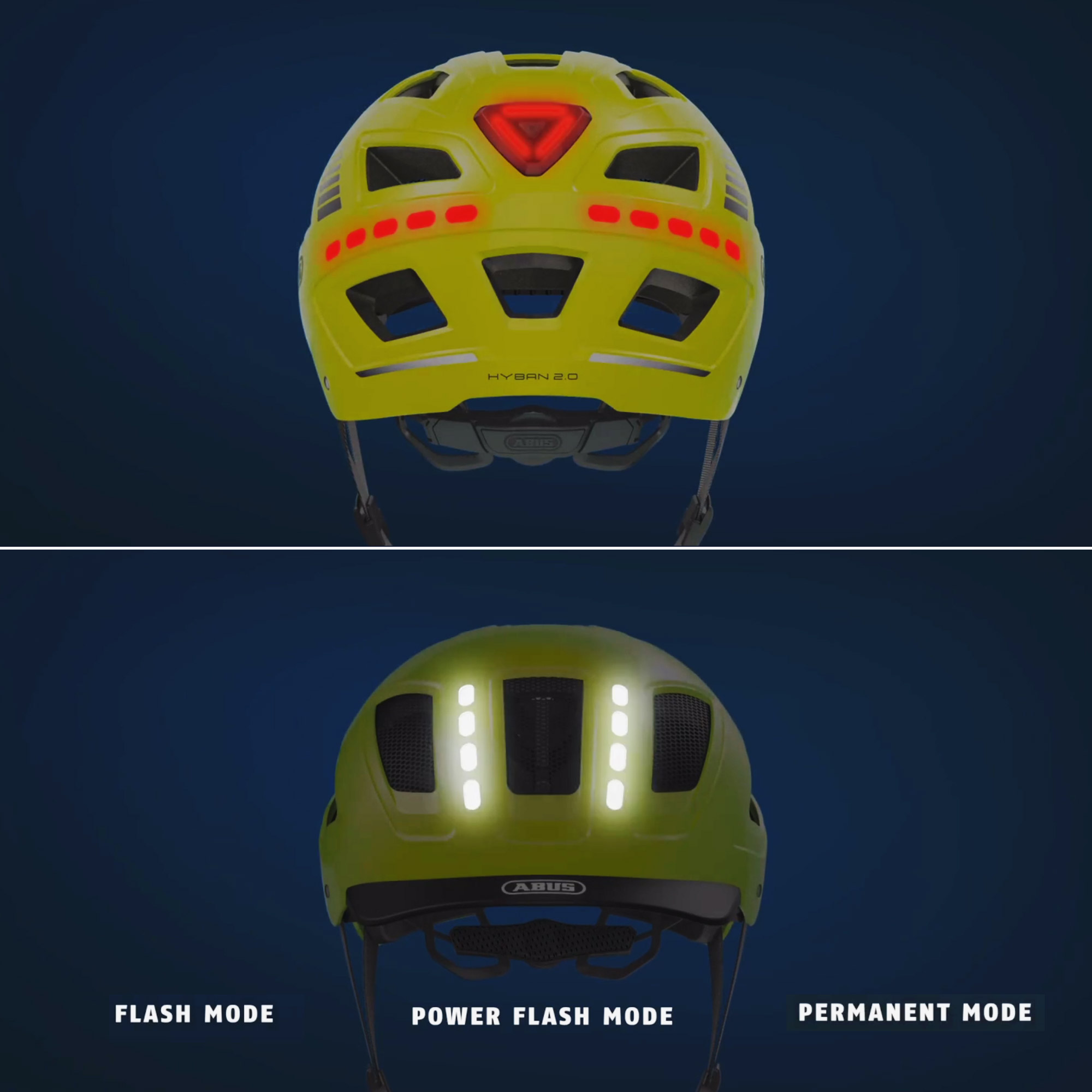 ABUS Hyban 2.0 LED Bike Helmet | Signal Yellow | L 56-61 cm | A61462