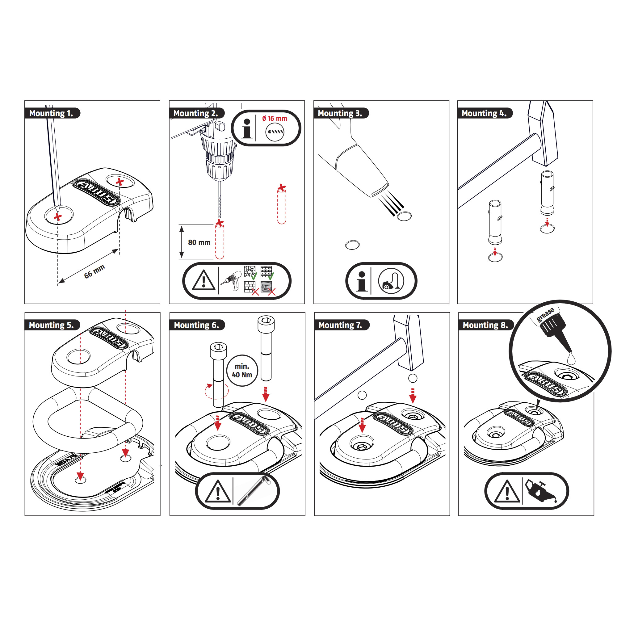 Abus Granit WA75 Wall Anchor – For Securing Granit Series Bicycle Locks And Security Chains To Walls Or Floors