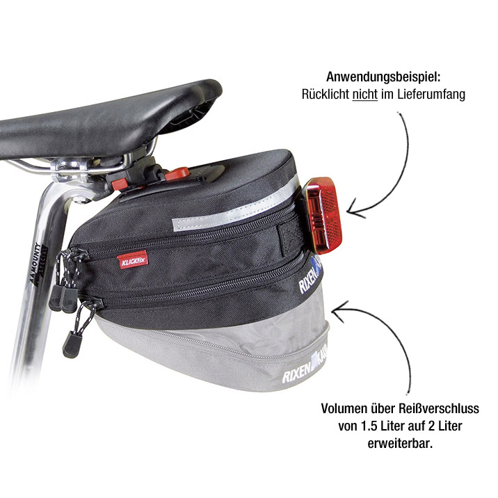 KlickFix Micro 200 EXP expandable Satteltasche 1.5-2.0L mit Sattel Adapter